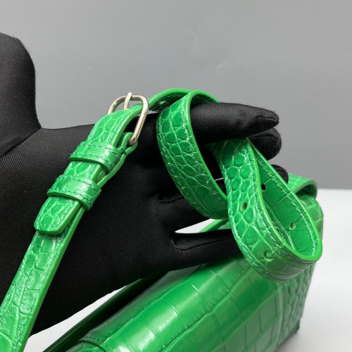 Balenciaga Small Crush Chain Shoulder Bag Calfskin Crocodile Embossed Green