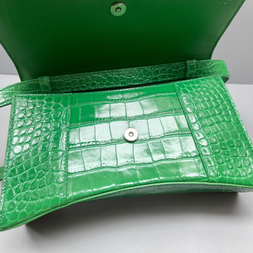 Balenciaga Small Crush Chain Shoulder Bag Calfskin Crocodile Embossed Green