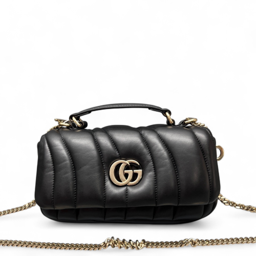Gucci Gg Milano Top Handle Shoulder Bag Calfskin Black