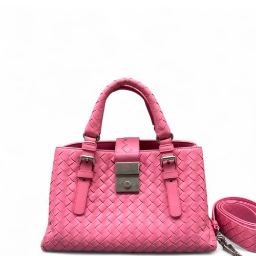 Bottega Veneta Mini Roma Tote Bag Calfskin Intrecciato Pink