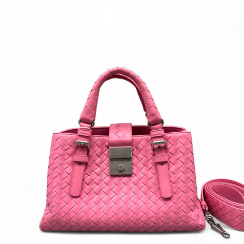Bottega Veneta Mini Roma Tote Bag Calfskin Intrecciato Pink