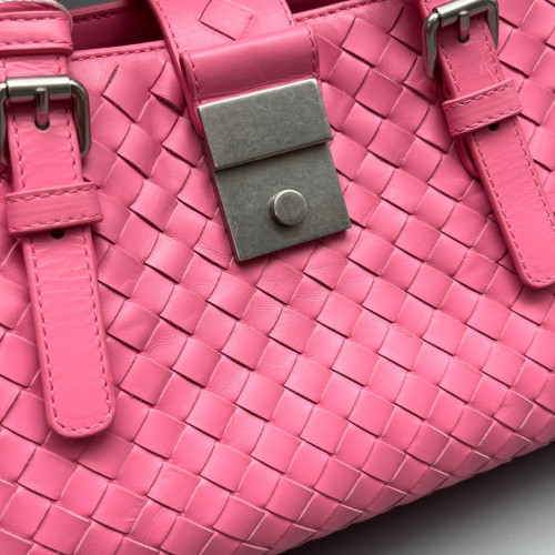 Bottega Veneta Mini Roma Tote Bag Calfskin Intrecciato Pink