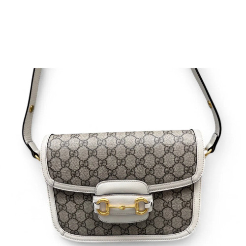 Gucci Small Horsebit 1955 GG Supreme Monogram White Grey