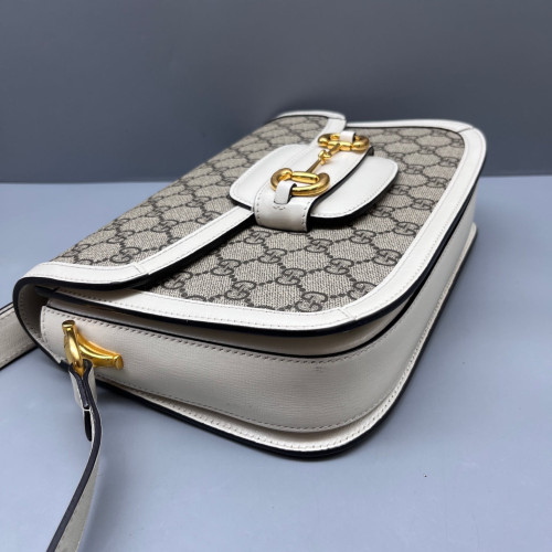 Gucci Small Horsebit 1955 GG Supreme Monogram White Grey