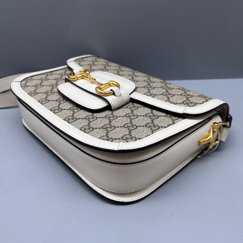 Gucci Small Horsebit 1955 GG Supreme Monogram White Grey