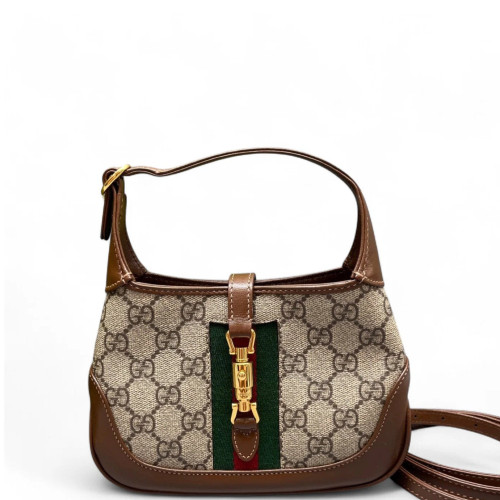 Gucci Web Mini Jackie 1961 Hobo GG Supreme Monogram Beige Brown Green Gucci Web Mini Jackie 1961 Hobo GG Supreme Monogram Beige Brown Green