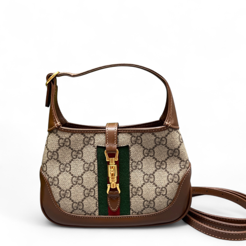 Gucci Web Mini Jackie 1961 Hobo GG Supreme Monogram Beige Brown Green Gucci Web Mini Jackie 1961 Hobo GG Supreme Monogram Beige Brown Green
