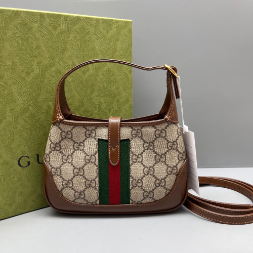 Gucci Web Mini Jackie 1961 Hobo GG Supreme Monogram Beige Brown Green Gucci Web Mini Jackie 1961 Hobo GG Supreme Monogram Beige Brown Green