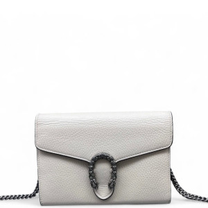 Gucci Crystal Mini Dionysus Chain Wallet Grained Calfskin White