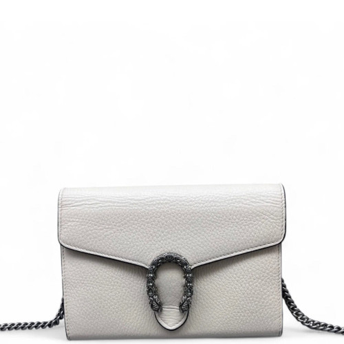 Gucci Crystal Mini Dionysus Chain Wallet Grained Calfskin White