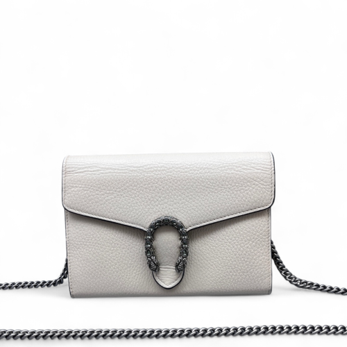 Gucci Crystal Mini Dionysus Chain Wallet Grained Calfskin White