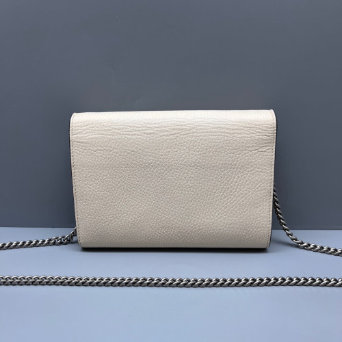 Gucci Crystal Mini Dionysus Chain Wallet Grained Calfskin White