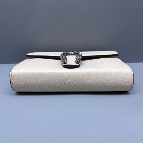 Gucci Crystal Mini Dionysus Chain Wallet Grained Calfskin White