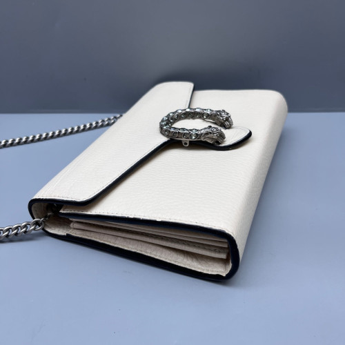 Gucci Crystal Mini Dionysus Chain Wallet Grained Calfskin White