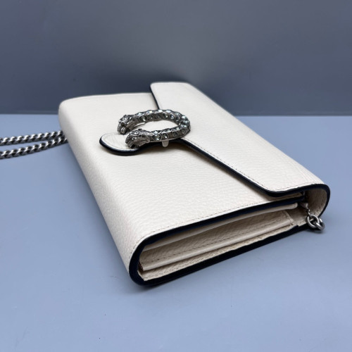 Gucci Crystal Mini Dionysus Chain Wallet Grained Calfskin White