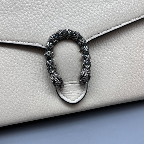 Gucci Crystal Mini Dionysus Chain Wallet Grained Calfskin White