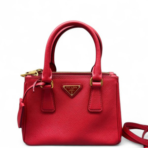 Prada Mini Galleria Double Zip Tote Saffiano Calfskin Red