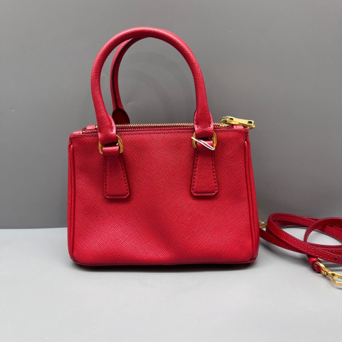 Prada Mini Galleria Double Zip Tote Saffiano Calfskin Red