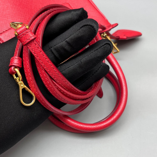 Prada Mini Galleria Double Zip Tote Saffiano Calfskin Red