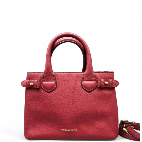 Burberry Small Banner Tote Calfskin House Check Red Beige Black