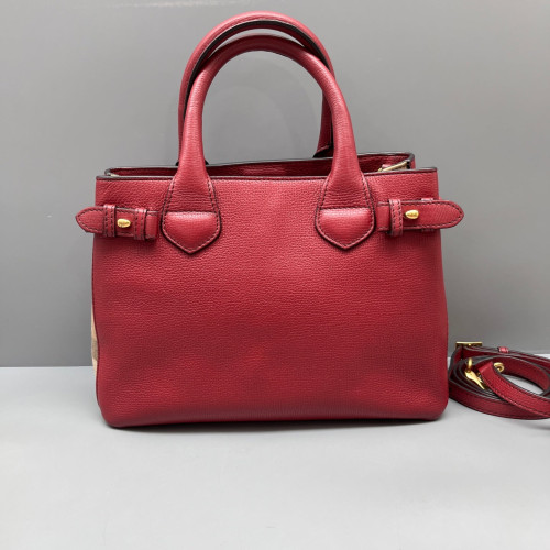 Burberry Small Banner Tote Calfskin House Check Red Beige Black