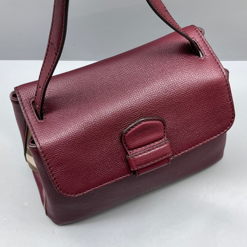 Burberry Small Camberley Calfskin House Check Burgundy Black Beige