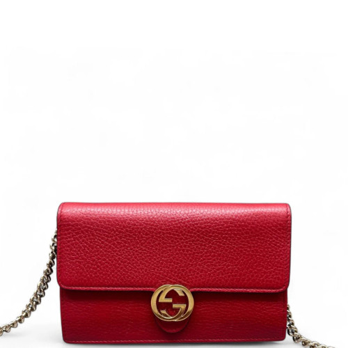 Gucci Interlocking G Chain Wallet Grained Calfskin Red Gucci Interlocking G Chain Wallet Grained Calfskin Red
