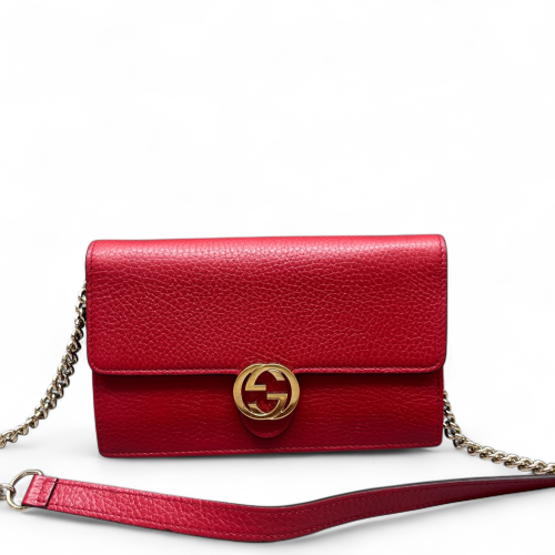 Gucci Interlocking G Chain Wallet Grained Calfskin Red Gucci Interlocking G Chain Wallet Grained Calfskin Red
