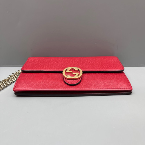 Gucci Interlocking G Chain Wallet Grained Calfskin Red Gucci Interlocking G Chain Wallet Grained Calfskin Red