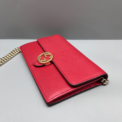 Gucci Interlocking G Chain Wallet Grained Calfskin Red Gucci Interlocking G Chain Wallet Grained Calfskin Red