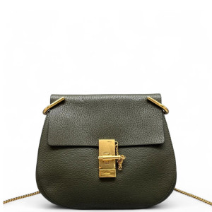 Chloe Medium Drew Shoulder Bag Grained Calfskin Green