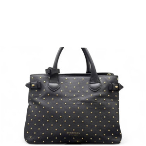 Burberry Studded Medium Banner Tote Calfskin House Check Black Beige Red