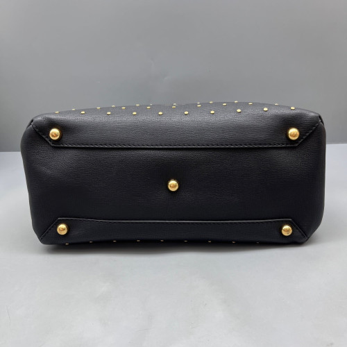 Burberry Studded Medium Banner Tote Calfskin House Check Black Beige Red
