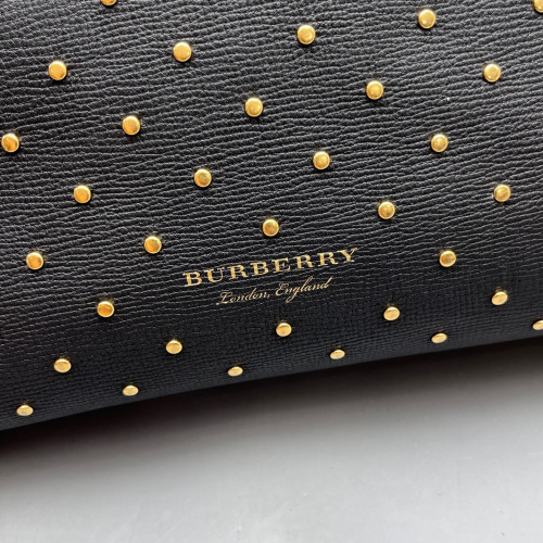 Burberry Studded Medium Banner Tote Calfskin House Check Black Beige Red