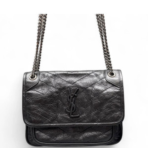 Yves Saint Laurent Baby Niki Chain Pull Up Leather Black