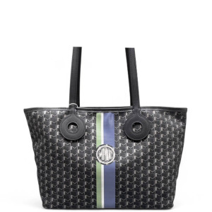 Moynat Tote Bag Toile 1920 Monogram Calfskin Black Green Blue