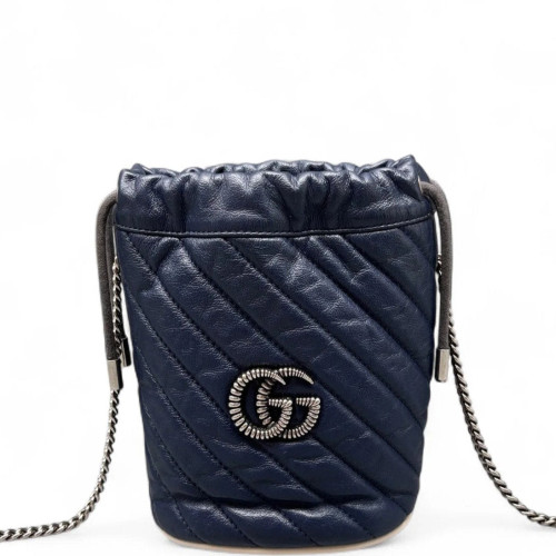 Gucci Diamante Mini GG Marmont Bucket Bag Calfskin White Dark Blue