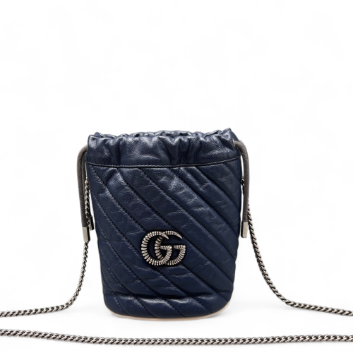 Gucci Diamante Mini GG Marmont Bucket Bag Calfskin White Dark Blue
