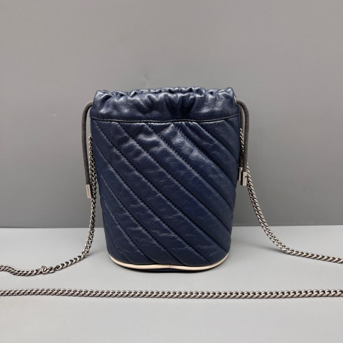 Gucci Diamante Mini GG Marmont Bucket Bag Calfskin White Dark Blue
