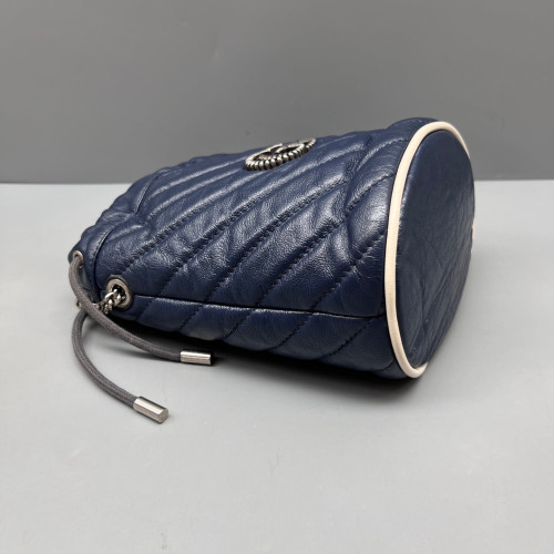 Gucci Diamante Mini GG Marmont Bucket Bag Calfskin White Dark Blue
