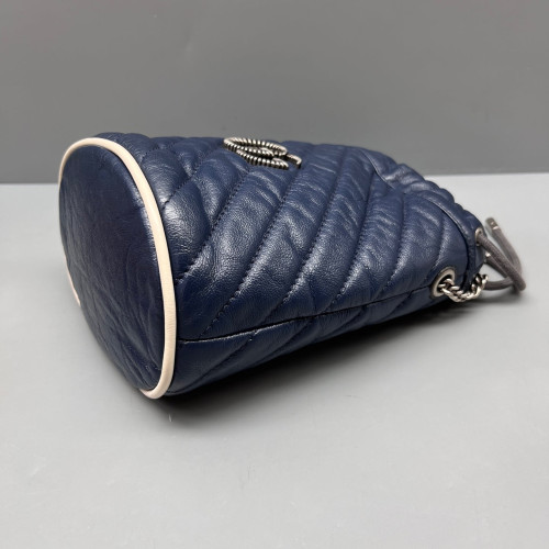 Gucci Diamante Mini GG Marmont Bucket Bag Calfskin White Dark Blue