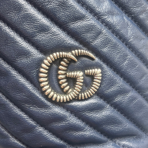 Gucci Diamante Mini GG Marmont Bucket Bag Calfskin White Dark Blue