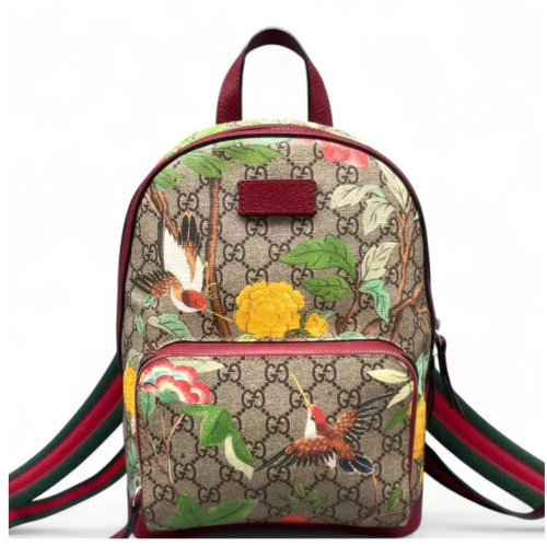 Gucci Flora Backpack GG Supreme Monogram Beige Red Green