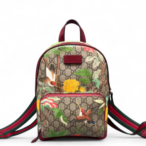 Gucci Flora Backpack GG Supreme Monogram Beige Red Green