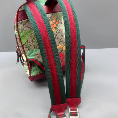 Gucci Flora Backpack GG Supreme Monogram Beige Red Green