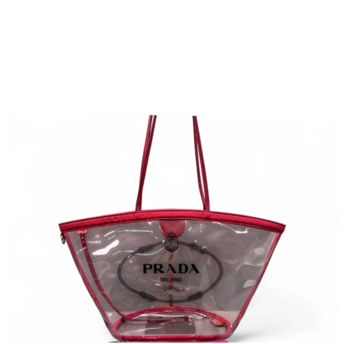 Prada Tote Bag PVC Calfskin Clear Red