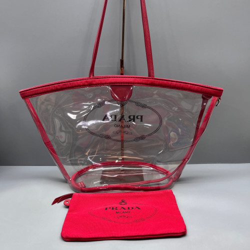Prada Tote Bag PVC Calfskin Clear Red
