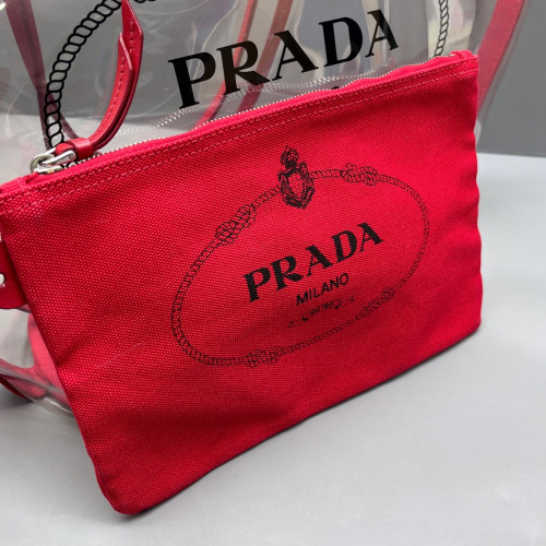 Prada Tote Bag PVC Calfskin Clear Red