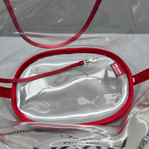 Prada Tote Bag PVC Calfskin Clear Red