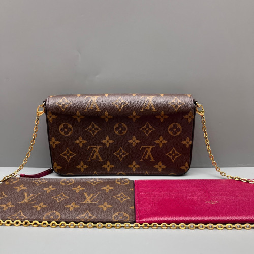 Louis Vuitton Pochette Felicie Chain Wallet Monogram Brown Magenta